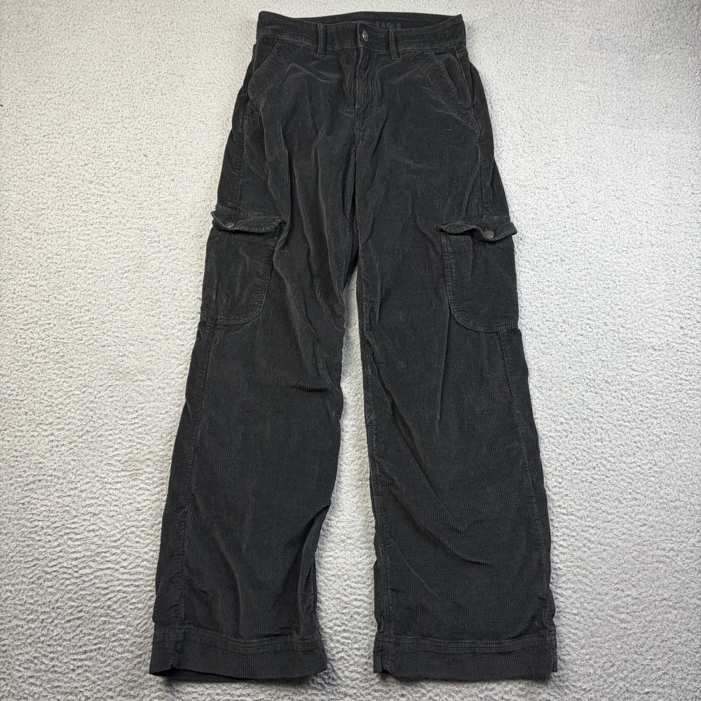American Eagle Pants Womens Super High Rise Baggy Wide Leg Corduroy Cargo Size 0